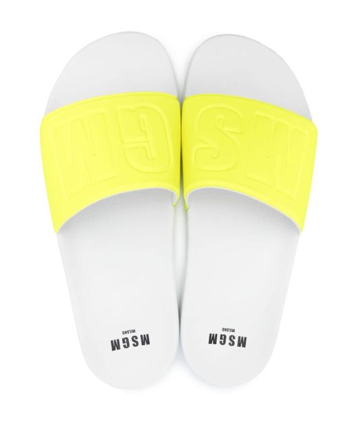 MSGM Yellow Logo-embossed Slides for men