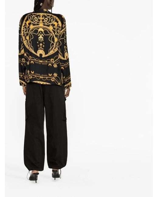 MARINE SERRE Black Chain-Print Silk Shirt