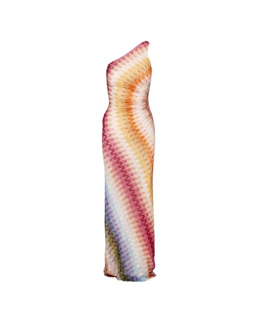Missoni White Zigzag-Knit One-Shoulder Maxi Dress