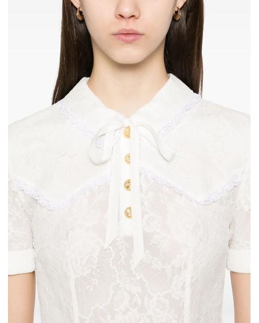 Alessandra Rich White Robe Courte À Détail De Nœud