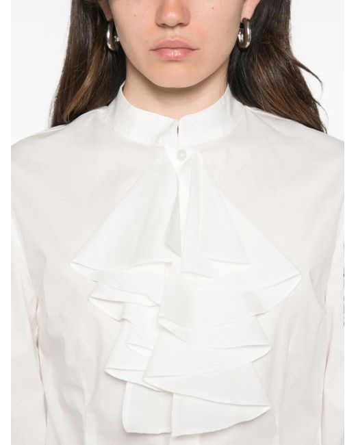 Twinset White Ruffle-Trimmed Puff-Sleeve Blouse
