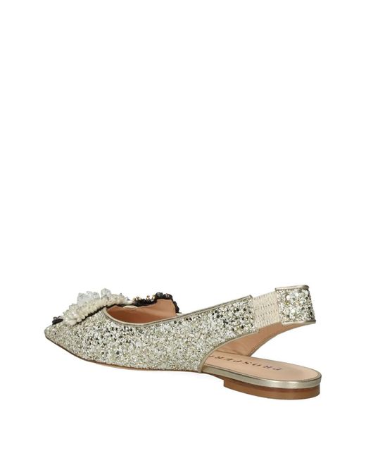 PROSPERINE® White Embellished-Upper Slingback Flat Pumps