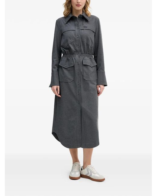 Lacoste Gray Button Front Pocket Midi Dress