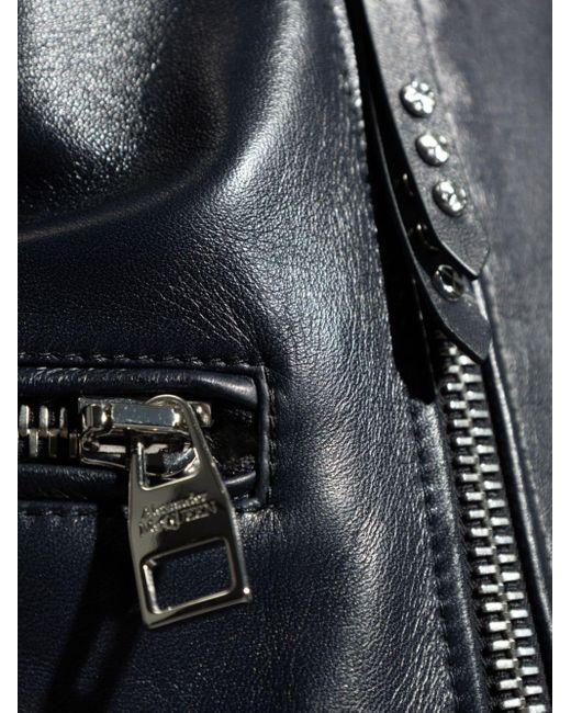 Alexander McQueen Black Notched-lapels Leather Biker Jacket for men