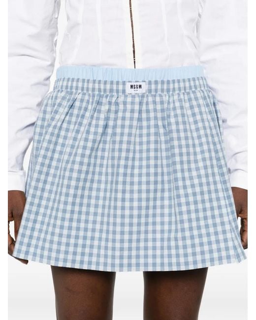 MSGM Blue Check Print Short Skirt