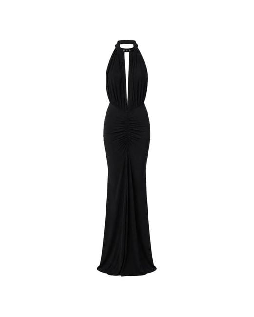 Amazuìn Black Glenn Asymmetric Gathered-Bodice Maxi Dress