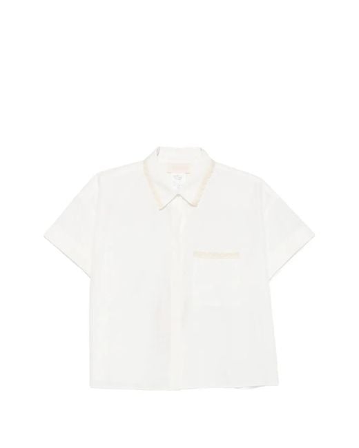 iBlues White Lace-Trim Short-Sleeve Shirt