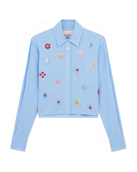 MIRA MIKATI スパンコールトリム ストライプ シャツ Blue