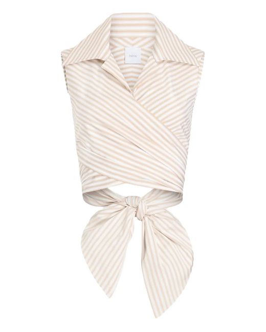 Patou White Striped Draped Sleeveless Top