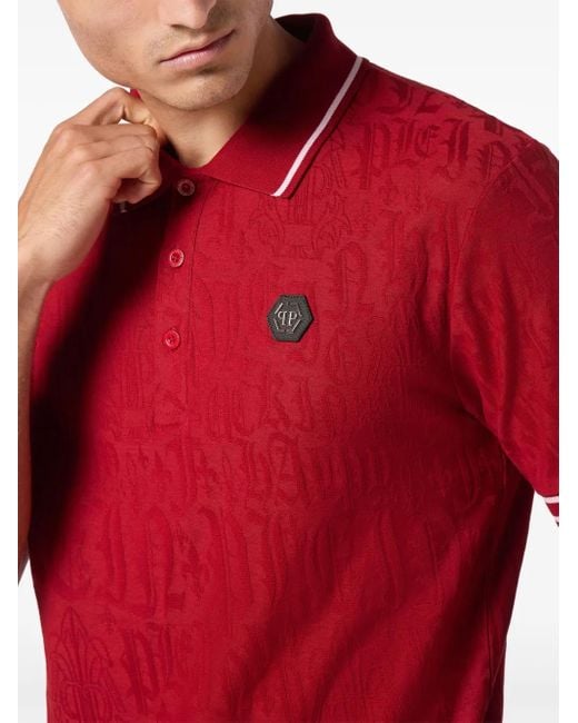 Philipp Plein Red Jacquard Monogram Polo Shirt for men