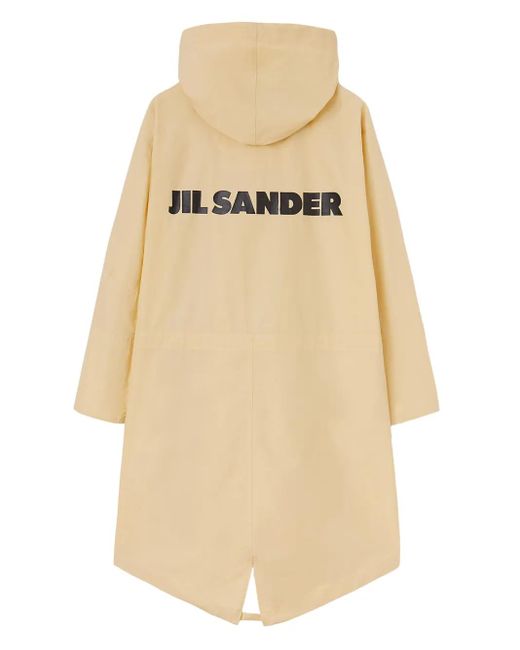 Jil Sander Natural Logo Print Drawstring Coat