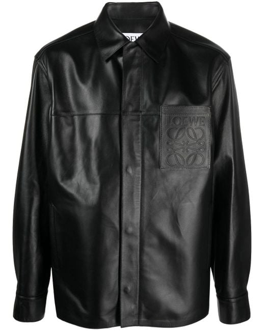 Chemise en cuir à logo embossé Loewe pour homme en coloris Black