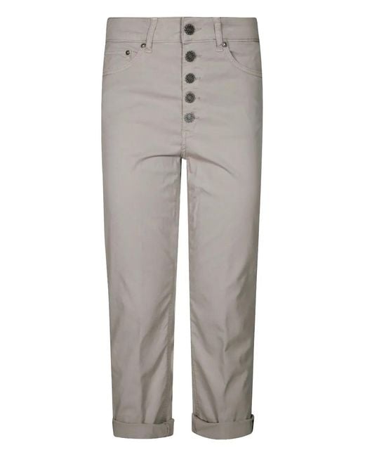 Dondup Gray Straight-Leg Cropped Trousers