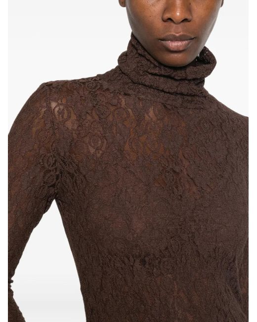 Dixie Brown Lace-Knit Roll-Neck Top