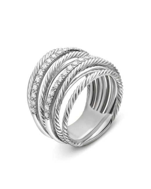 David Yurman White Sterling Crossover Diamond Ring (17.8Mm)