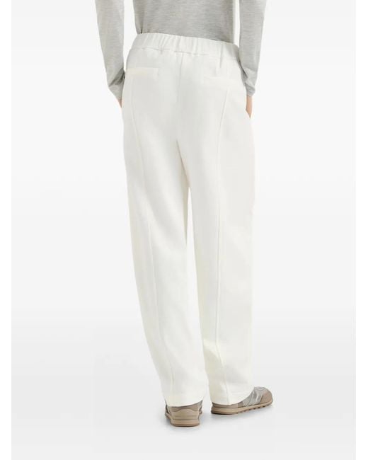 Brunello Cucinelli White Cotton Smooth French-Terry Pleated Track Trousers