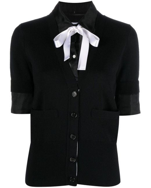 Thom Browne Black Ribbon Tie Cardigan Shirt Set