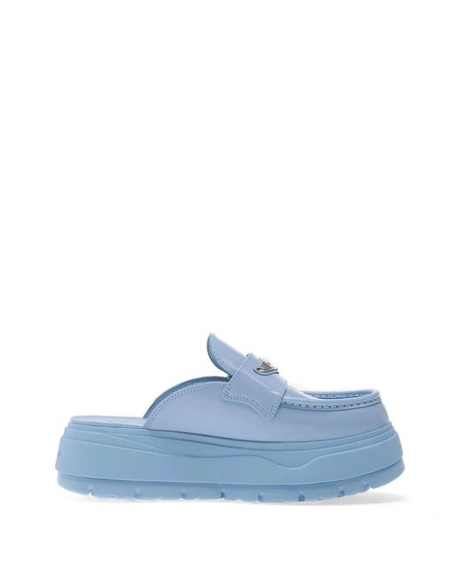Nike Blue Logo-Plaque Platform Mules