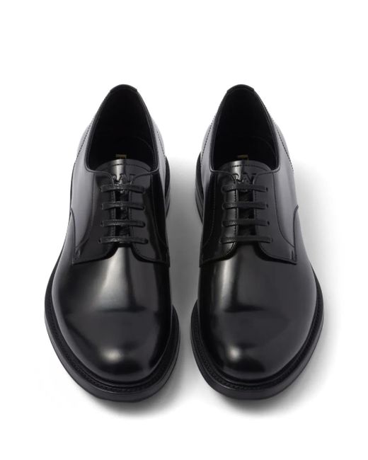 Prada Black Brushed Leather Lace-Up Shoes for men