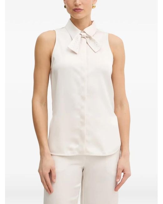 SIMONA CORSELLINI White Pussy-Bow Sleeveless Blouse