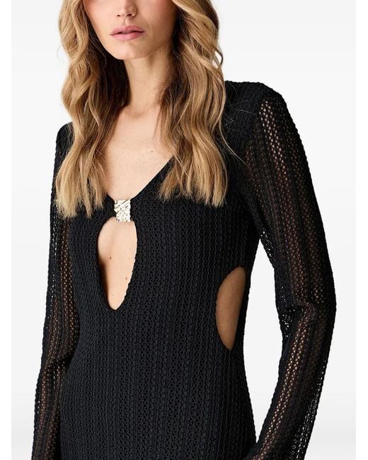 Haveone Black Cut-Out Open-Knit Maxi Dress