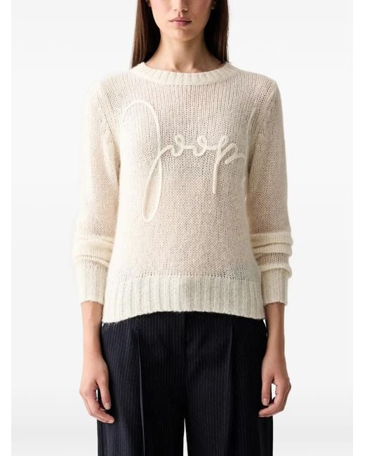 Joop! White Logo-Embroidered Crew-Neck Sweater