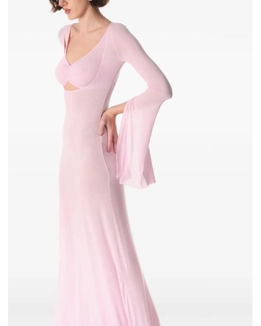 MANURI Pink V-Neck Long-Sleeve Maxi Dress