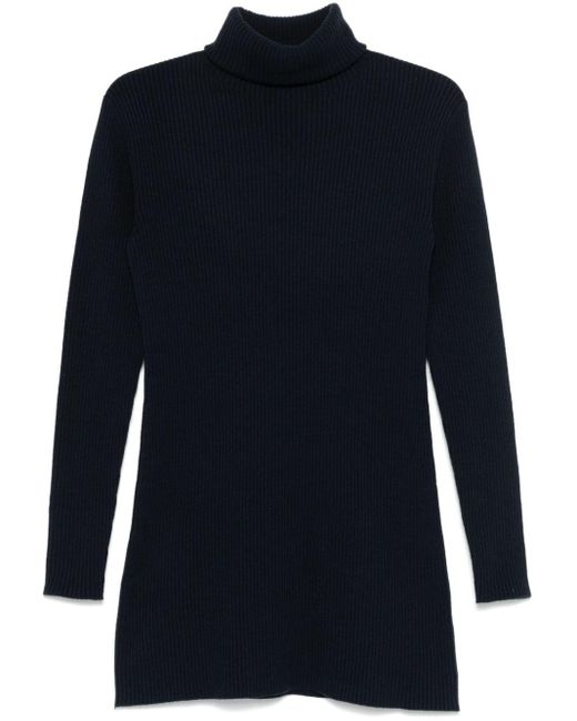 Fabiana Filippi Blue Ribbed-Knit Roll Neck Mini Dress