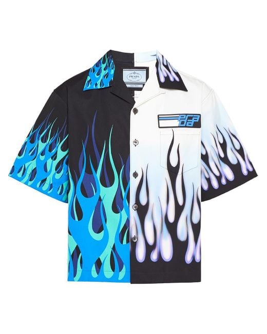 Camicia con stampa Double Match Flames da Uomo di Prada in Blu | Lyst