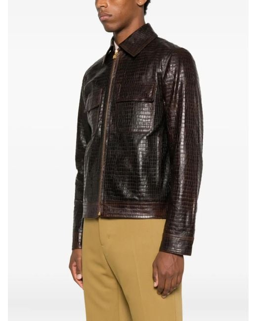 Amiri Black Embossed-Leather Zip-Front Jacket for men