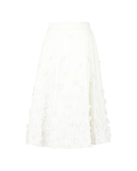 Michael Kors White Floral-Embroidered A-Line Midi Skirt