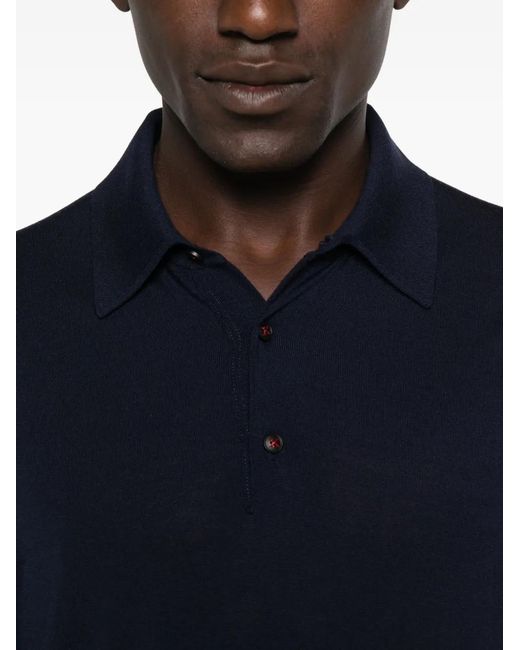 Kiton Blue Long-Sleeve Polo Shirt for men