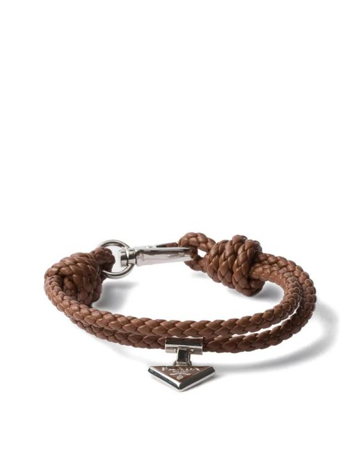 Prada Brown Bracelet En Cuir Nappa Tressé for men