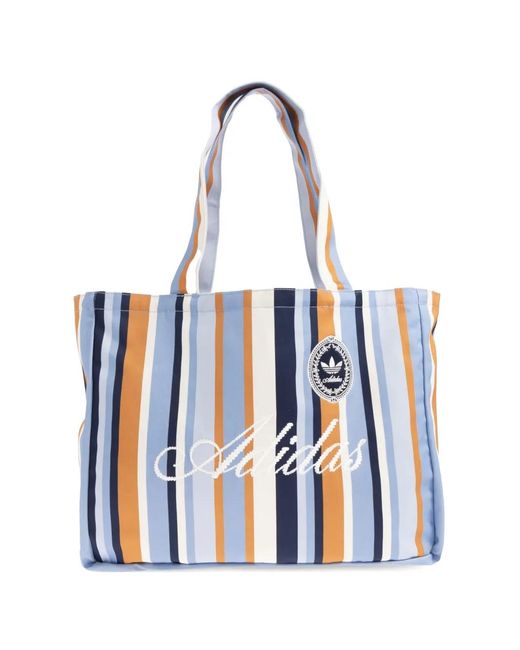 Adidas White Striped Logo-Embroidered Tote Bag
