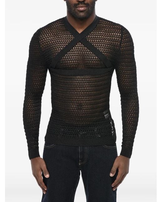 Off-White c/o Virgil Abloh Black Criss-Cross Net-Knit Sweater for men