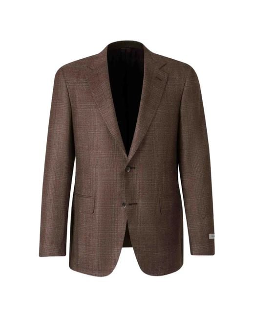 Canali Brown Check-Pattern Notched-Lapels Jacket for men