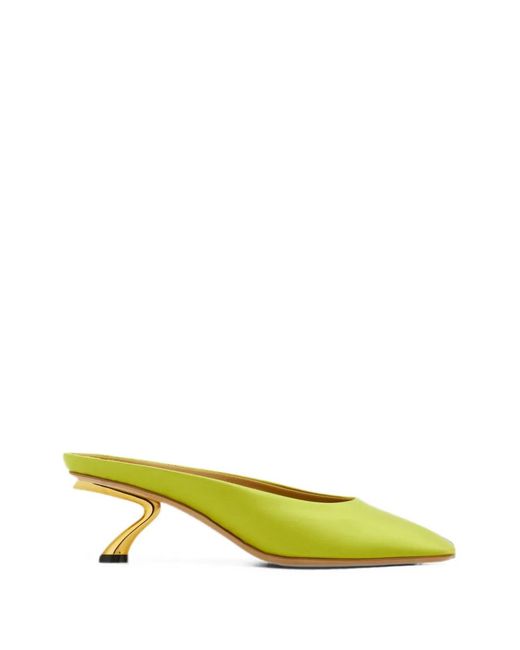 Ferragamo Yellow S-Shaped Heeled Mules