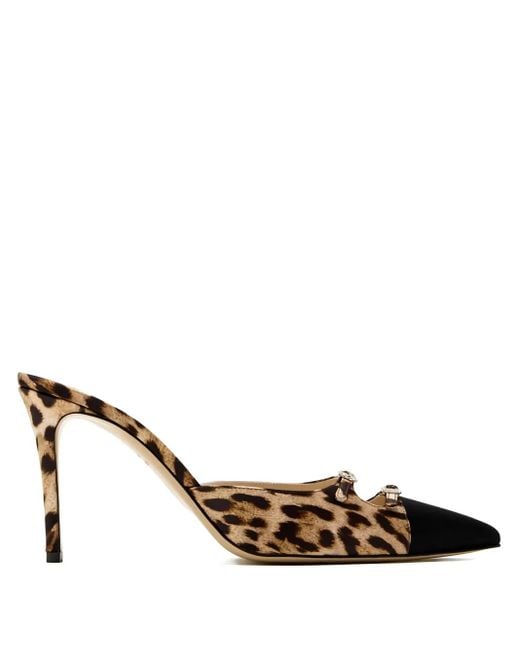 Andrea Wazen Metallic 85Mm Caroline Leopard-Print Stiletto Mules