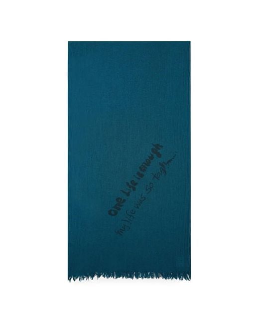 Y's Yohji Yamamoto Blue Oversized Fringe-Trim Scarf