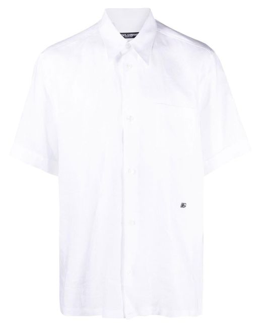 Camicia con placca logo di Dolce & Gabbana in White da Uomo