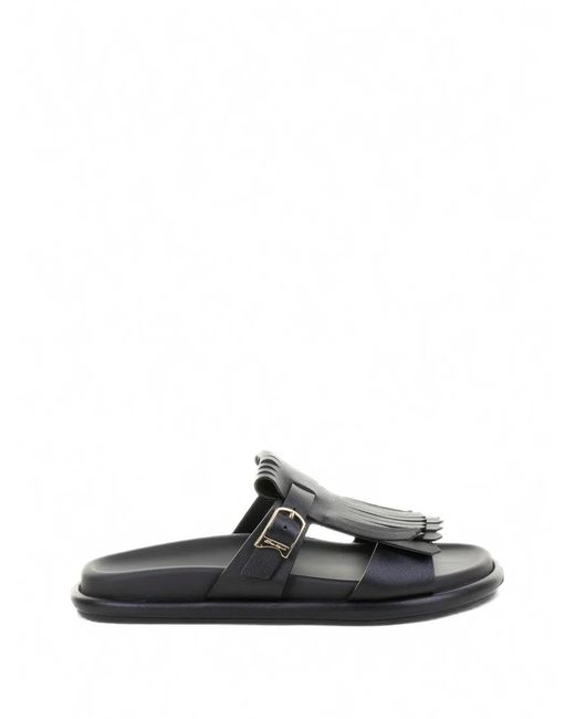 Santoni Black Fringe-Detail Leather Sandals