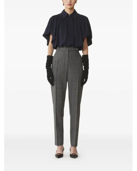 Lanvin Black Pleated-Panel Short-Sleeve Top