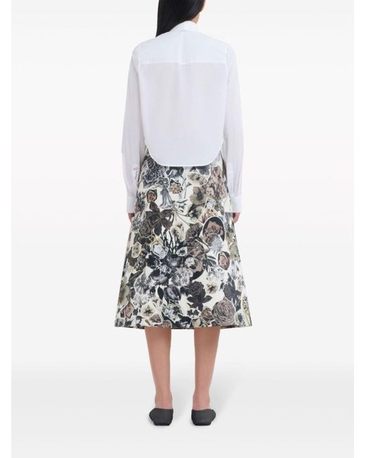 Marni Gray Floral-print A-line Skirt