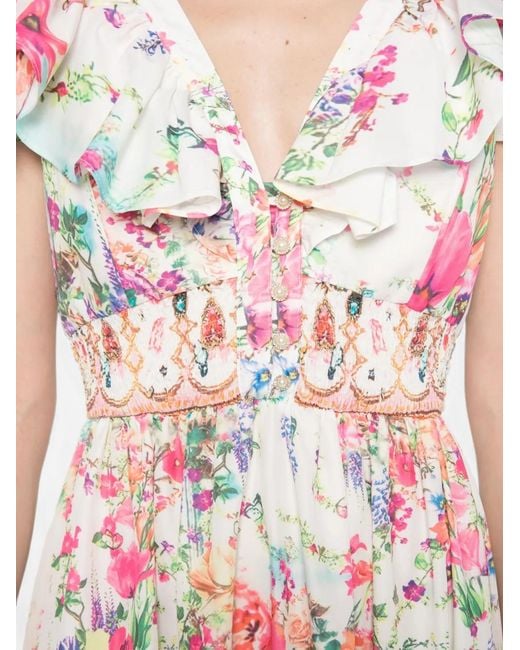 Paperlace White Floral-Print Ruffled Midi Dress