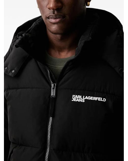 Karl Lagerfeld Black Logo-Print Hooded Puffer Padded Jacket for men