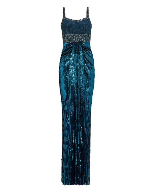 Jenny Packham Blue Only You Embellished-Sequin Maxi Dress