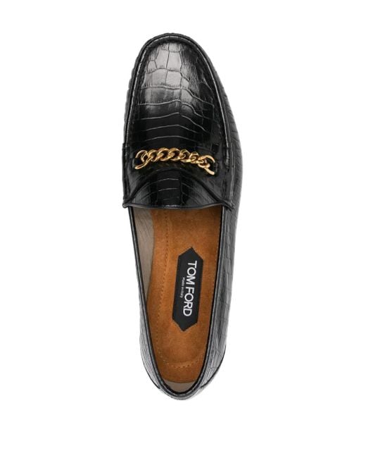 Tom Ford Black Crocodile-Effect Leather Loafers for men