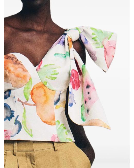 Rosie Assoulin White Fruit-Print Bow Top