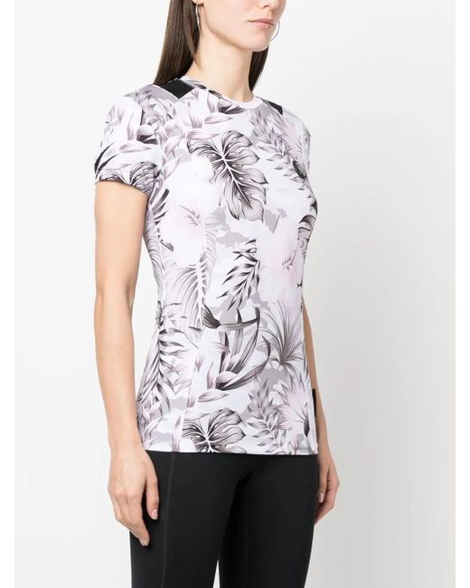 Philipp Plein White Logo-Plaque Floral Top