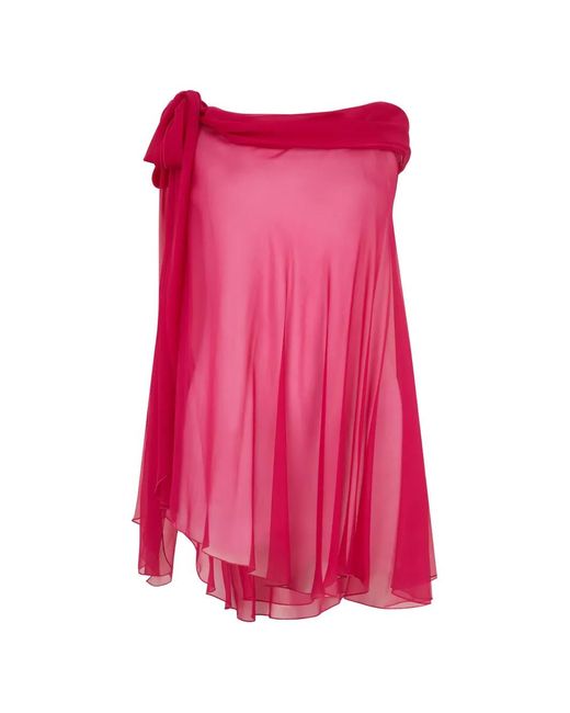 Alberta Ferretti Pink Draped Asymmetric-Neck Top